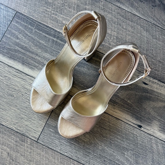 NWT Tory Burch Metallic Spark Gold Platform Heels Retro 70s Disco Style Size 11